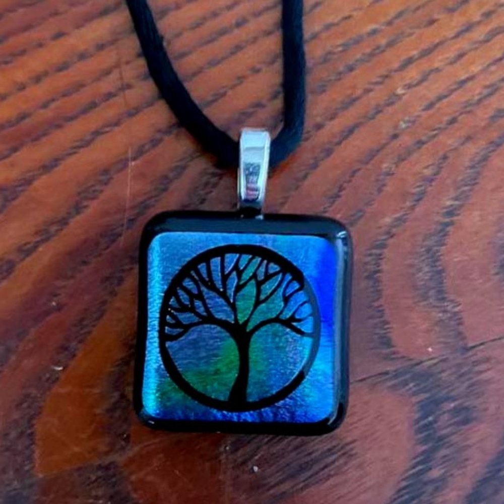 Tree of Life Pendant Necklace, Dichroic Glass - Picture 1 of 2